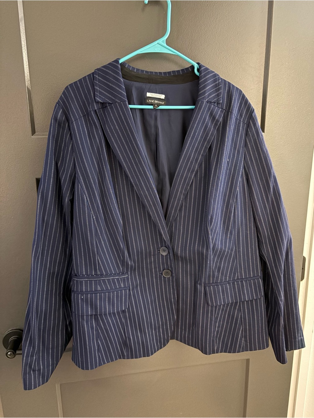 Lane Bryant Navy Pinstripe Two-Button Blazer
